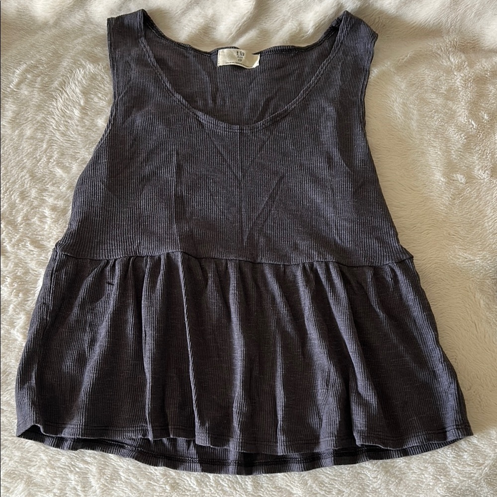 NWOT Anthropologie t.la Gray Sleeveless Ribbed Peplum Tank Top